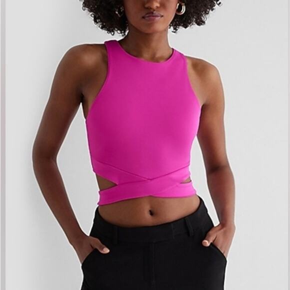 EXPRESS Body Contour High Compression Cutout Cropped Tank Hot Pink Sz Small - Picture 1 of 8